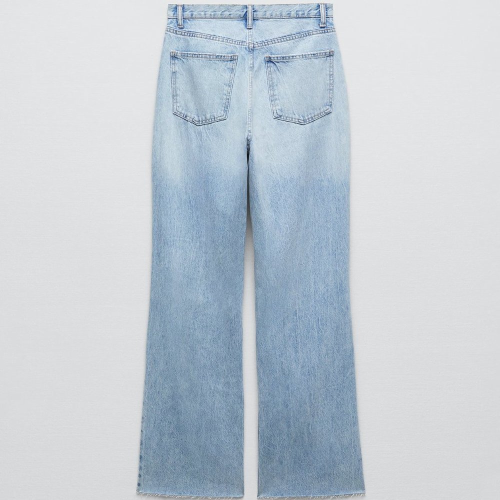 ZARA  WIDE LEG FULL LENGTH RIPPED JEANS - Picture 4 of 4
